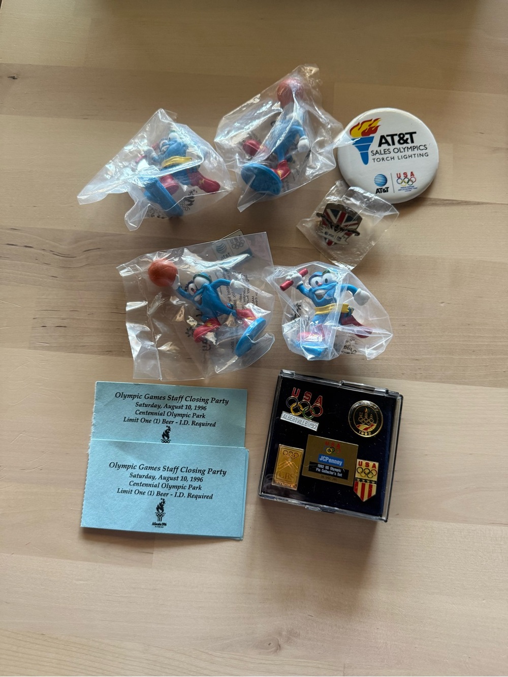Vintage 1996 Olympic Mascot Figure Set with AT&T Pin
